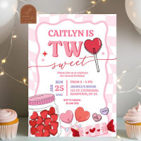 Pink Retro Heart Candy Two Sweet Birthday