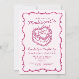 Pink Retro Heart Coquette Cherry Cake Bachelorette Invitation