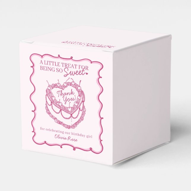 Pink Retro Heart Coquette Cherry Cake Birthday Favour Box (Front Side)