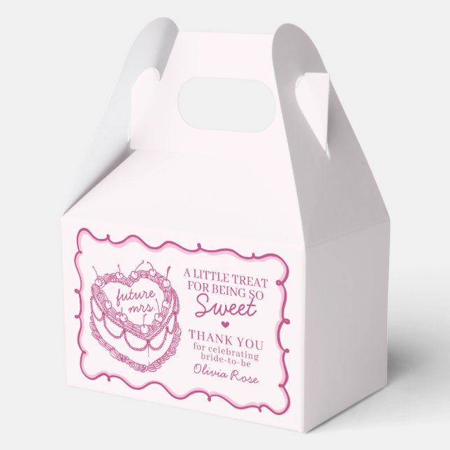 Pink Retro Heart Coquette Cherry Cake Bridal Showe Favour Box (Front)