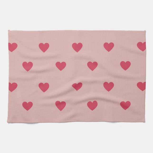 Pink Retro Heart Y2K Pattern With Pink Background Tea Towel (Horizontal)