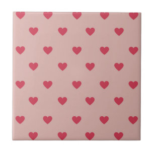 Pink Retro Heart Y2K Pattern With Pink Background Tile