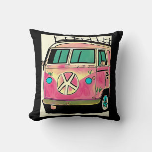 Pink Retro Hippie Van Vintage Colors Art Cushion