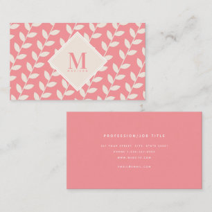 Pink Retro Leaf Monogram Initial Business Card