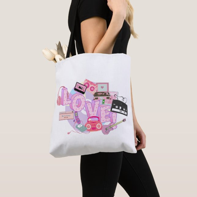 Pink Retro LOVE Tote – 90s Hits & Early 2000s  (Close Up)