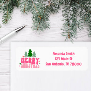 Pink Retro Merry Christmas Return Address