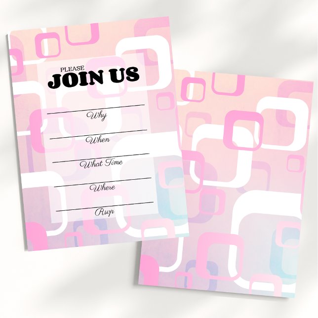 Pink Retro Mid-Century Modern Fill In Invitation (Creator Uploaded)