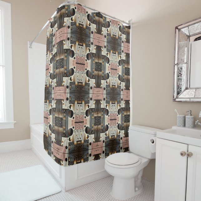 Pink Retro Mid Century Modern Shower Curtain (In Situ)