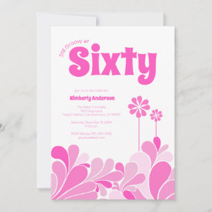 Pink Retro Mid-Century Sixty Birthday Invitation