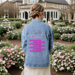 Pink retro pattern in trendy style, cool denim jacket