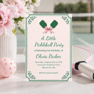 Pink Retro Pickleball Birthday Party Invitation