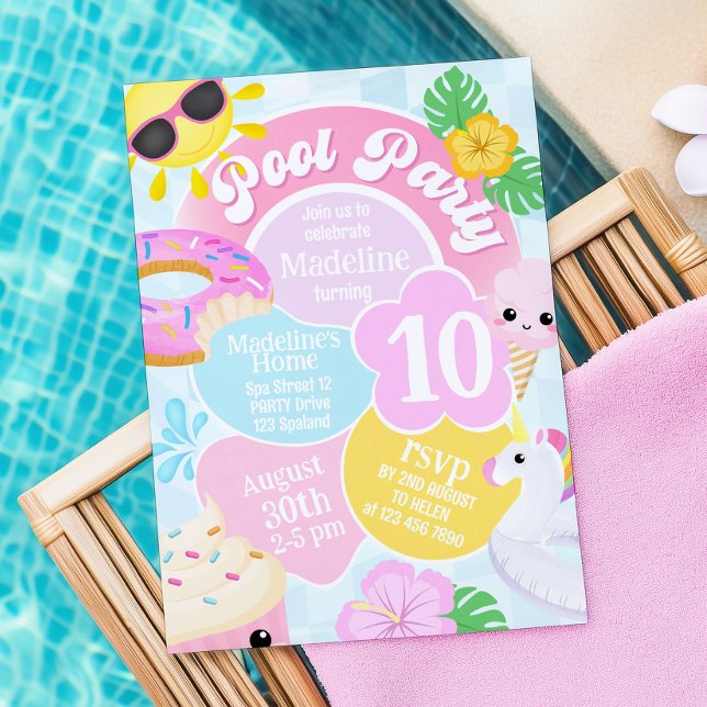 Pink Retro Pool Party Birthday Invitation (Creator Uploaded)