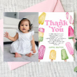Pink Retro Popsicle Custom Picture Birthday Party Thank You Card<br><div class="desc">This is a Pink Green Yellow Retro Popsicle Custom Picture Photo Birthday Party Thank You Card!</div>