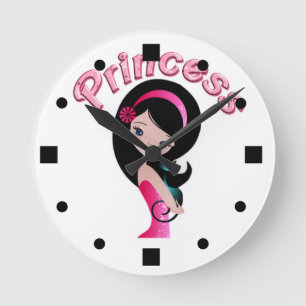 Pink Retro Princess Wall Clock