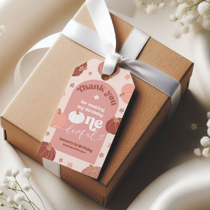 Pink Retro Pumpkin 1st Birthday Thank You Tag