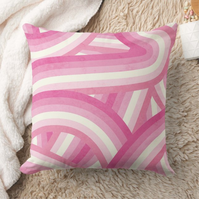 Pink Retro Rainbow Stripes Pattern Cushion (Blanket)
