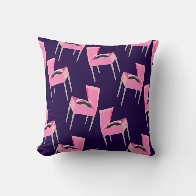 Pink Retro Record Player Fun Fifties Kitsch Style Cushion (Front)