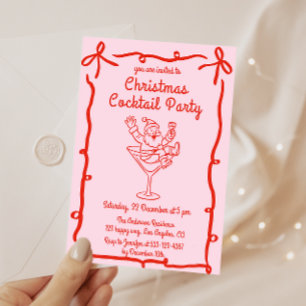 Pink Retro Santa Christmas Cocktail Party Invitation