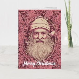 Pink Retro Santa Christmas Foil Greeting Card