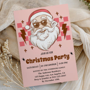 Pink Retro Santa Christmas Party  Invitation