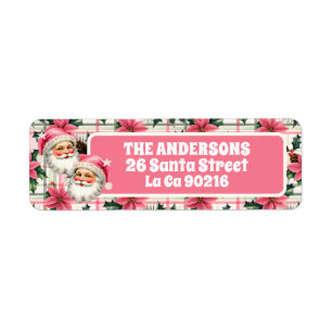 Pink Retro Santa Claus Christmas Floral Plaid