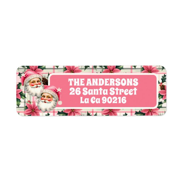 Pink Retro Santa Claus Christmas Floral Plaid  (Front)