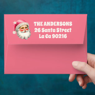 Pink Retro Santa Claus Christmas Floral Plaid Envelope