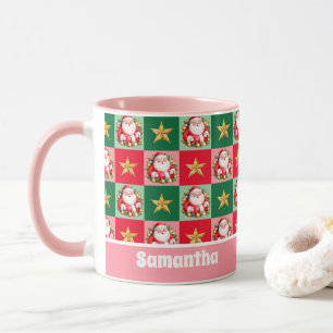 Pink Retro Santa Claus Merry Christmas Kids Mug