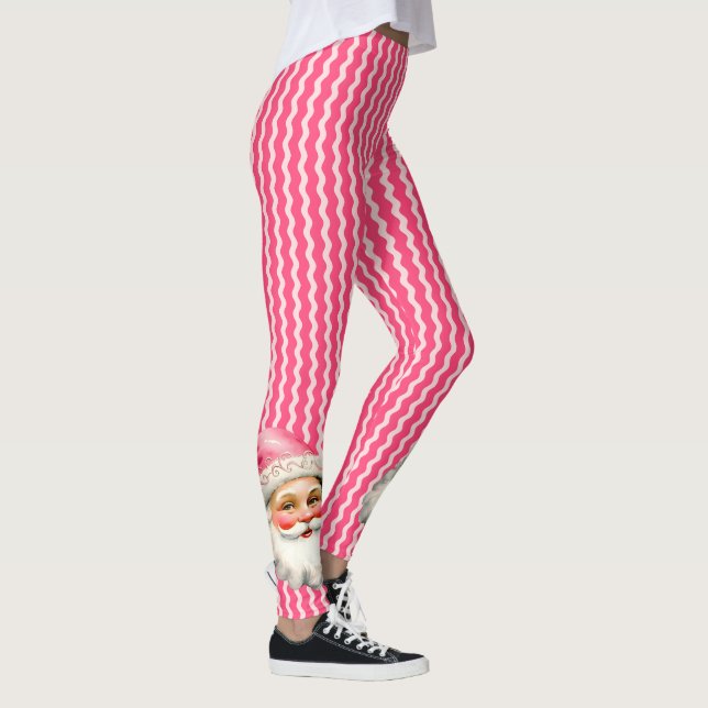 Pink Retro Santa Claus Pink Ric Rac Christmas Leggings (Right)