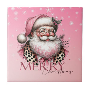 Pink Retro Santa Claus Vintage Merry Christmas  Tile