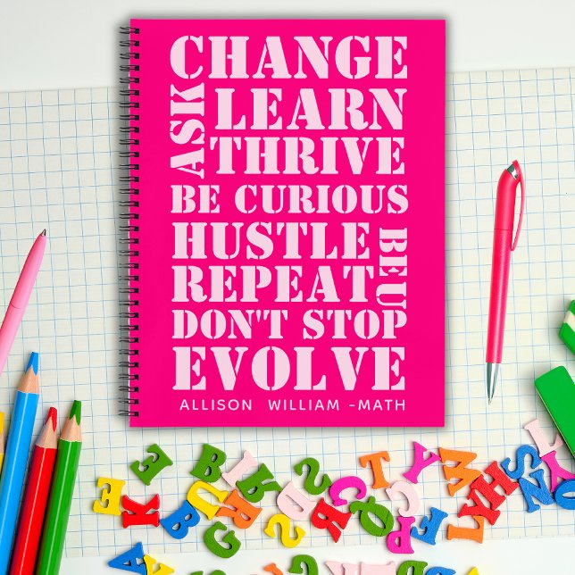 Pink Retro Script Inspirational Spiral Notebook (Get this pink inspirational graph paper notebook for the upcoming school year. Order today!)