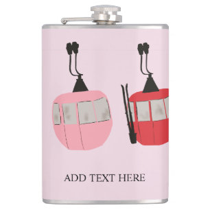 Pink Retro Ski Lift Gondola Skiing Skier Hip Flask