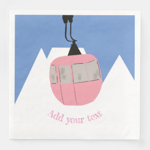Pink Retro Ski Lift Skiing Snow Mountain Napkin
