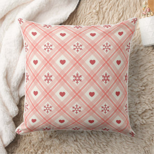 Pink Retro Snowflake and Heart Seamless Pattern Cushion
