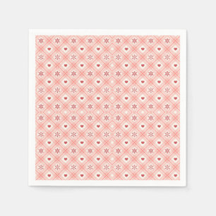 Pink Retro Snowflake and Heart Seamless Pattern  Napkin