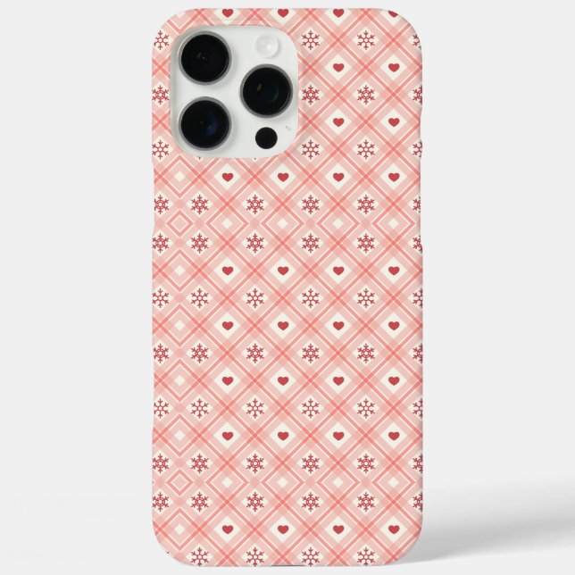Pink Retro Snowflakes And Hearts Pattern  Case-Mate iPhone Case (Back)