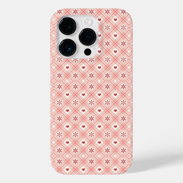 Pink Retro Snowflakes and Hearts Pattern Iphone 14 Case-Mate iPhone Case (Back)