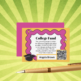 Pink retro squiggle wavy college Fund graduation Enclosure Card