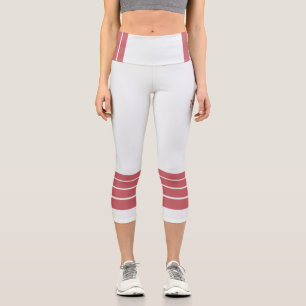 Pink Retro Stripes and Text on Minimalist Capri Leggings