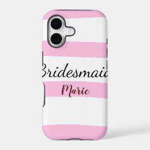 Pink retro stripesadd your name custom bridesmaid