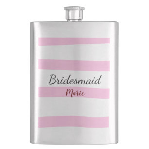 Pink retro stripesadd your name custom bridesmaid hip flask