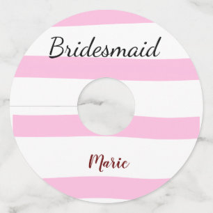 Pink retro stripesadd your name custom bridesmaid  wine glass tag