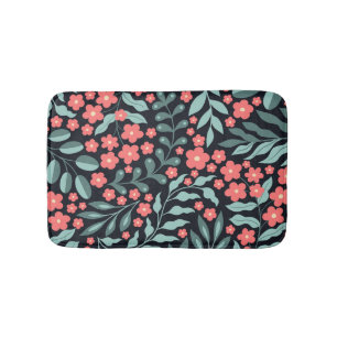 Pink retro style blooming flowers in Nordic style Bath Mat