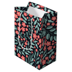 Pink retro style blooming flowers in Nordic style Medium Gift Bag