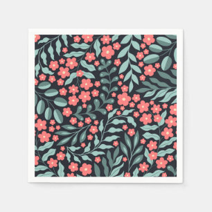 Pink retro style blooming flowers in Nordic style Napkin