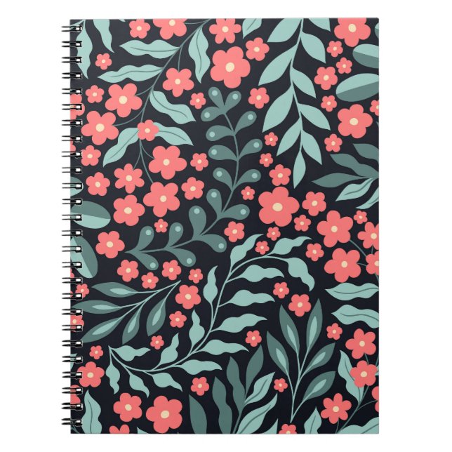 Pink retro style blooming flowers in Nordic style Notebook (Front)