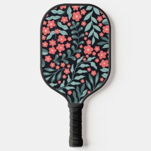 Pink retro style blooming flowers in Nordic style Pickleball Paddle