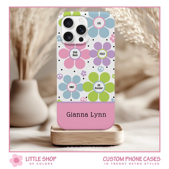 Pink Retro-Style Flower Power Monogram Case-Mate iPhone Case (Creator Uploaded)