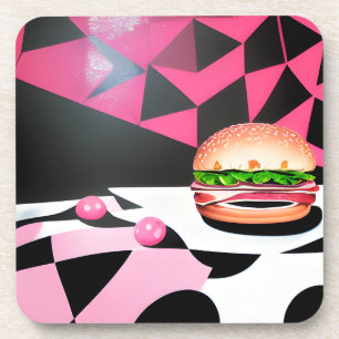 Pink Retro Style Hamburger Coaster