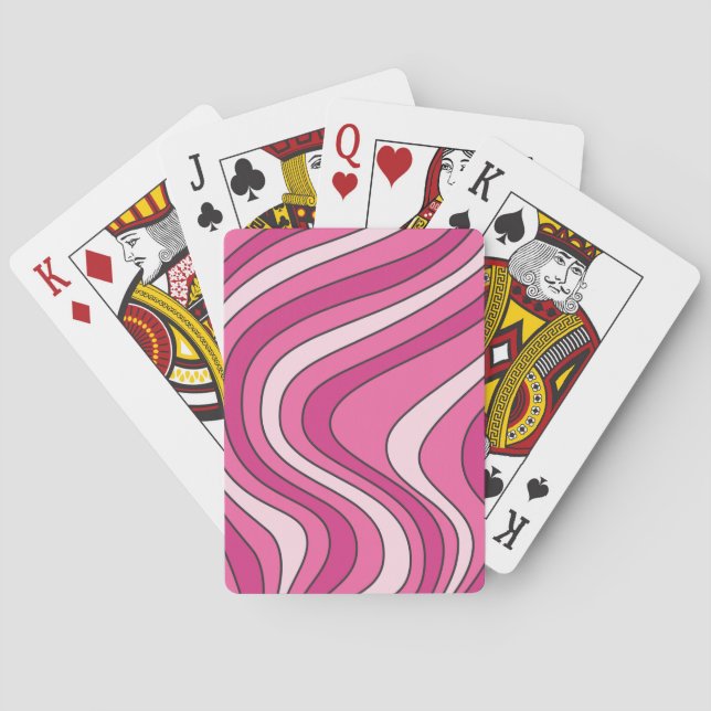 Pink retro style waves playing cards (Back)